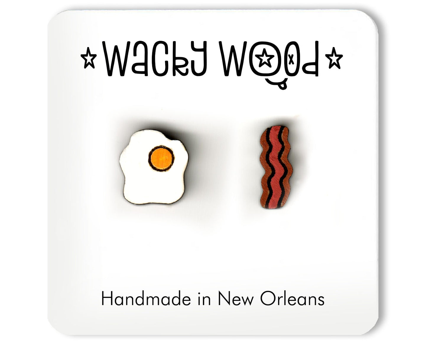 Bacon, and Eggs Earrings, Food Earrings, Fun Gift, Stud Earrings, wood earrings