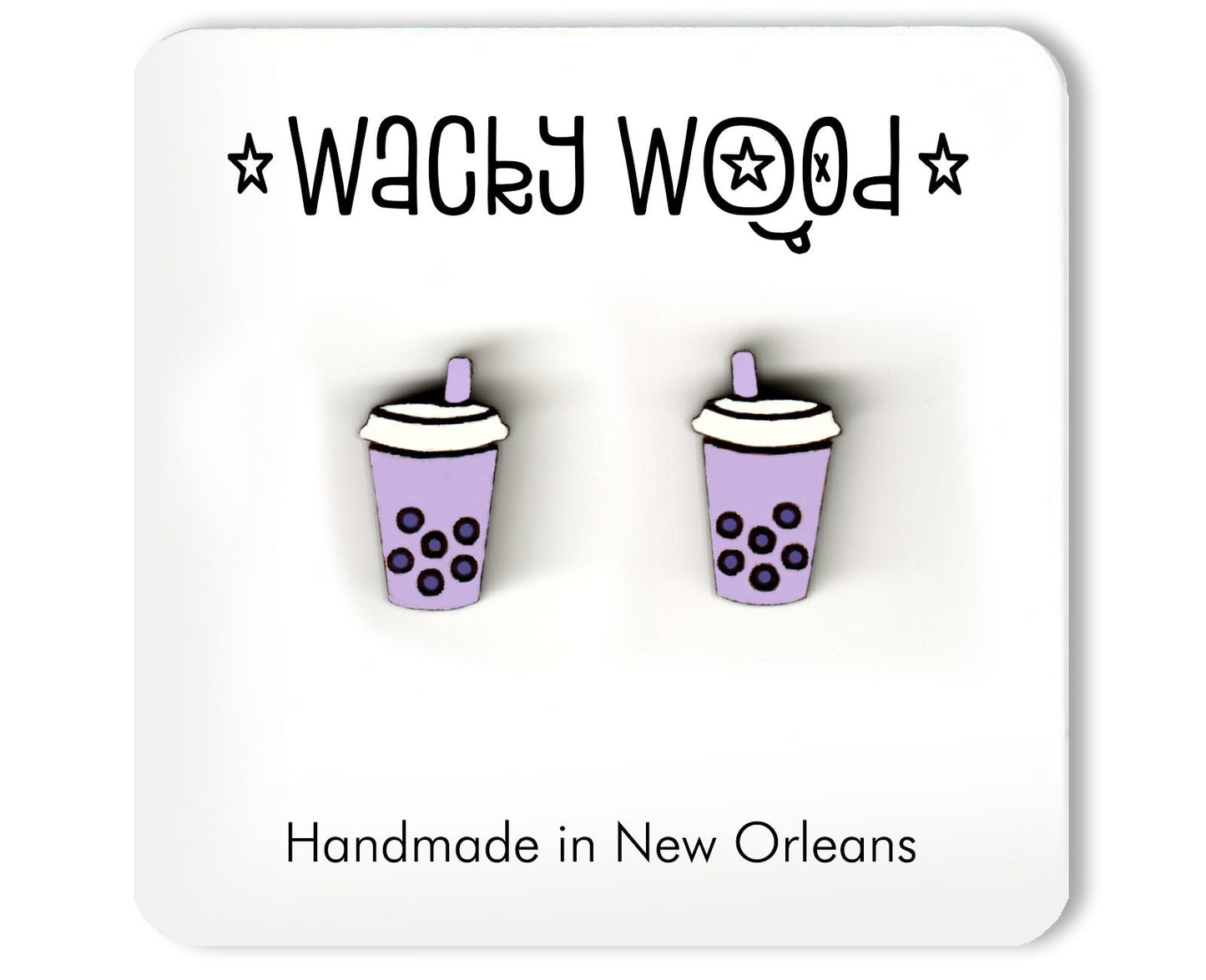 Boba Earrings, Wood Earrings, Food Earrings, Stud Earrings