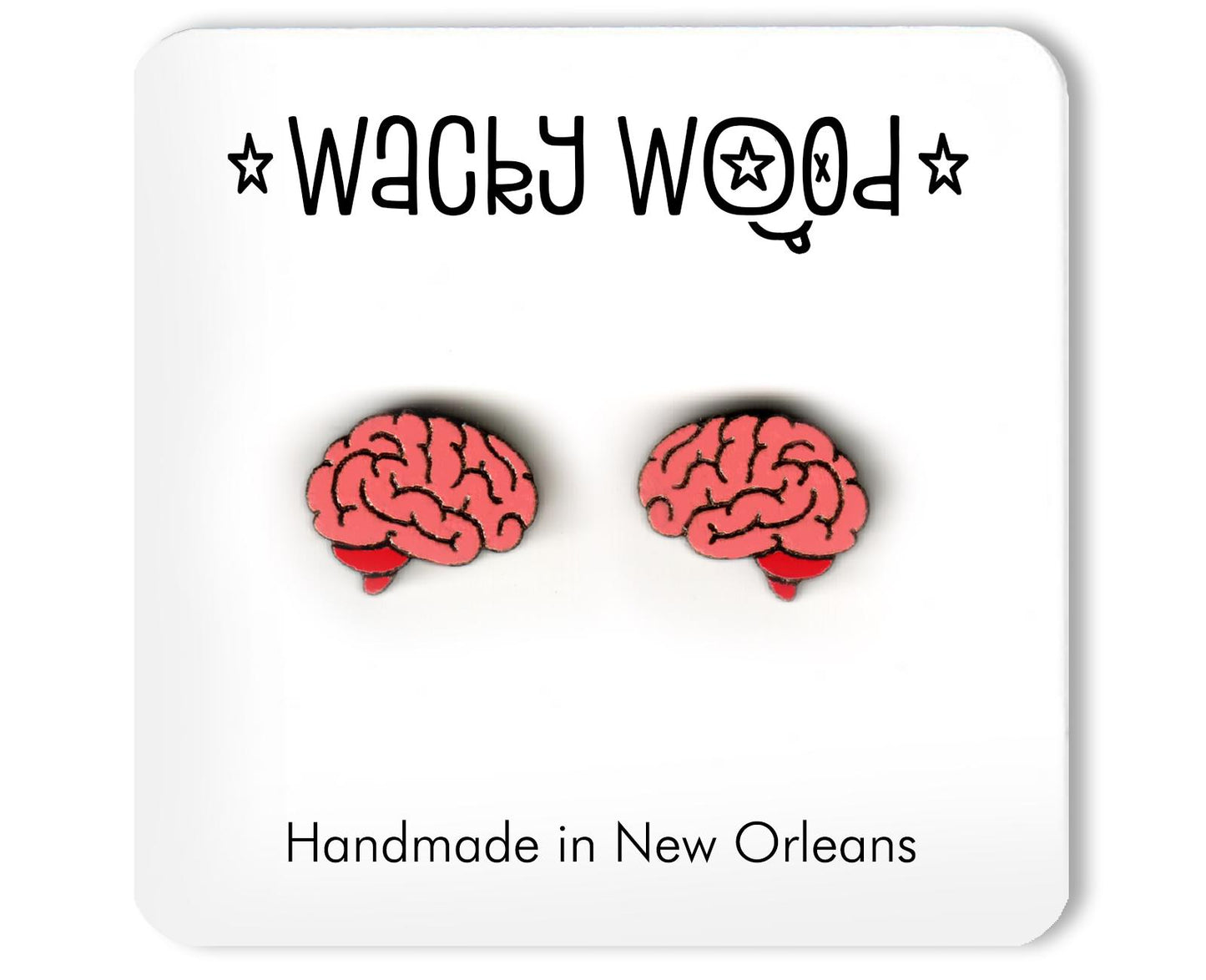 Brains Earrings, Stud Earrings, Novelty Earrings, Wooden Earring