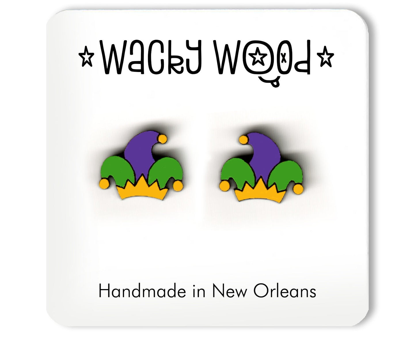 Jesters Hat Earring, Carnival Stud Earrings, Novelty Earrings, Wooden Earring