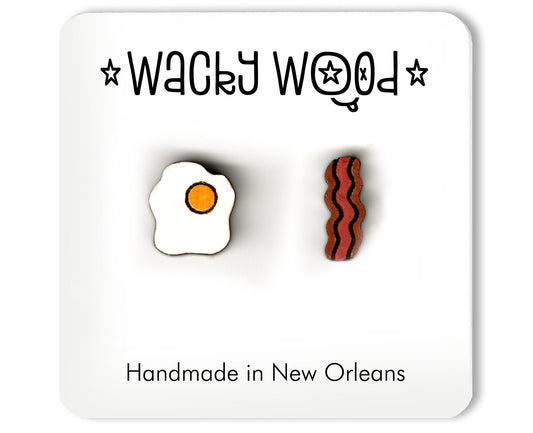 Bacon, and Eggs Earrings, Food Earrings, Fun Gift, Stud Earrings, wood earrings