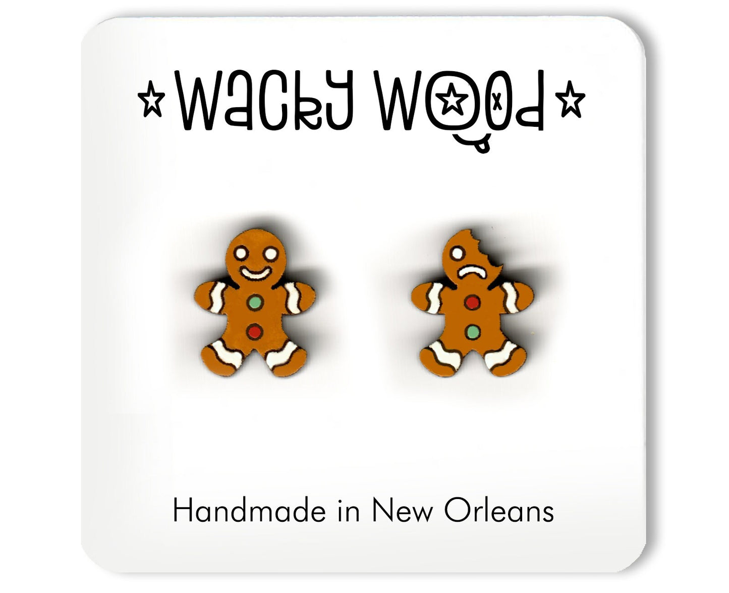 Gingerbread Man Earrings, Christmas tree earrings, Wooden Earring