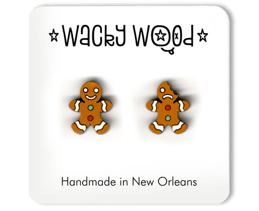 Gingerbread Man Earrings, Christmas tree earrings, Wooden Earring