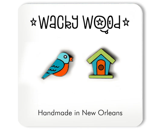 Birdhouse Stud earrings, animal earrings, laser cut stud earrings