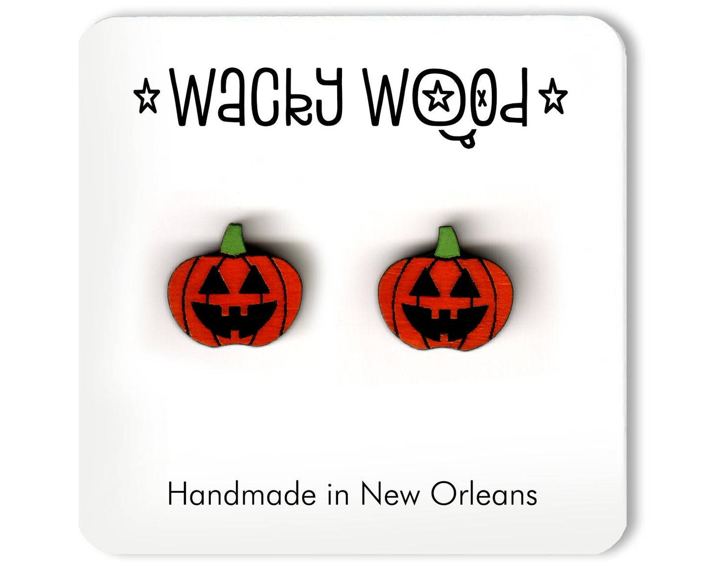 Jack O Lantern Earring, Halloween Earrings, Pumpkin, Fun Gift, Stud Earrings, Novelty Earrings, Wooden Earring