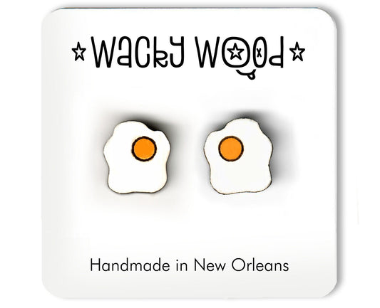 Breakfast Egg stud earrings, Funny Food studs, Fun eggs, Novelty Earrings, Wooden Earring, Foodie gifts