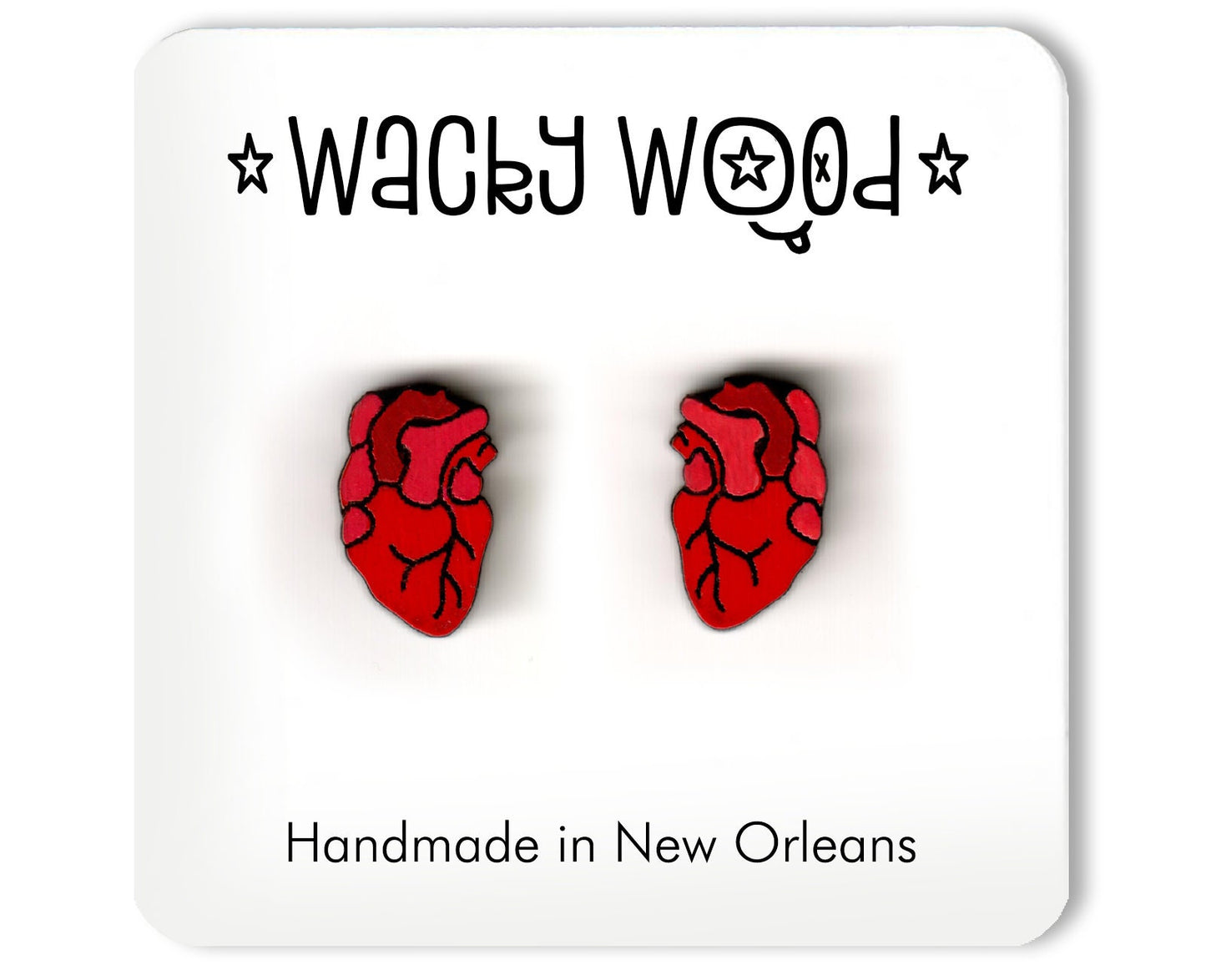 Heart Earring, Halloween studs, Weird jewelry, goth Earrings, Wooden Earring