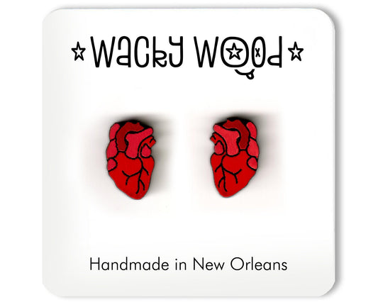 Heart Earring, Halloween studs, Weird jewelry, goth Earrings, Wooden Earring