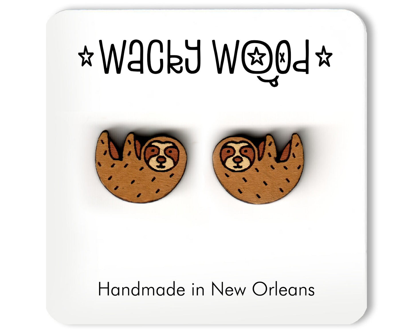 Sloth Earrings, Animal Earrings, Fun Gift, Stud Earrings, Novelty Earrings, Wooden Earring, outdoor gift