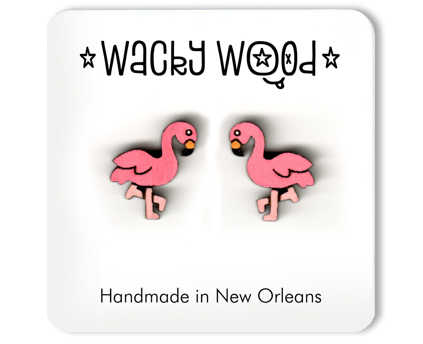 Flamingo Earrings, Nature Earrings, Fun Gift, Stud Earrings, Wooden Earrings