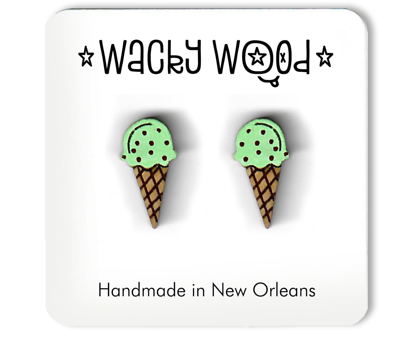 Ice Cream Cone, Food Earrings, Fun Gift, Stud Earrings, Novelty Earrings, Wooden Earring, Foodie gifts