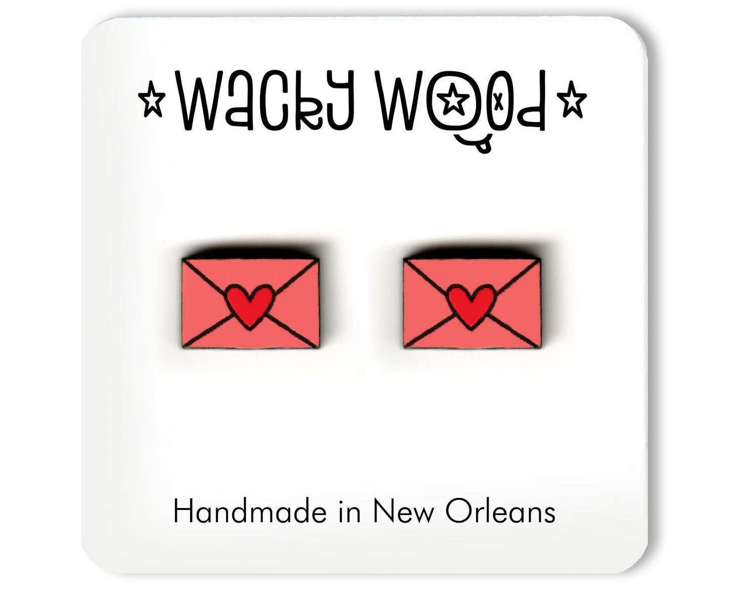 Valentines Card Earring, Heart Earrings, Novelty Earrings, Wooden Earring