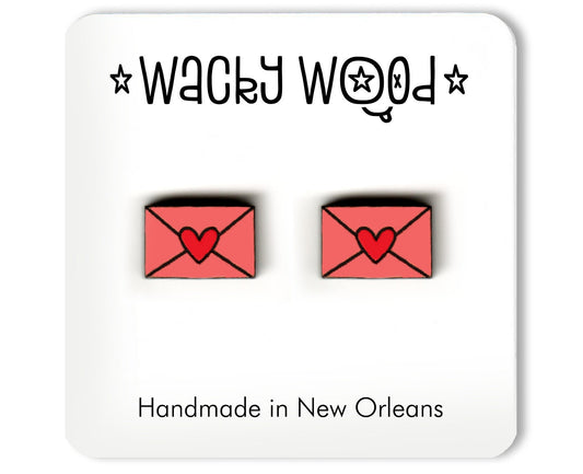 Valentines Card Earring, Heart Earrings, Novelty Earrings, Wooden Earring