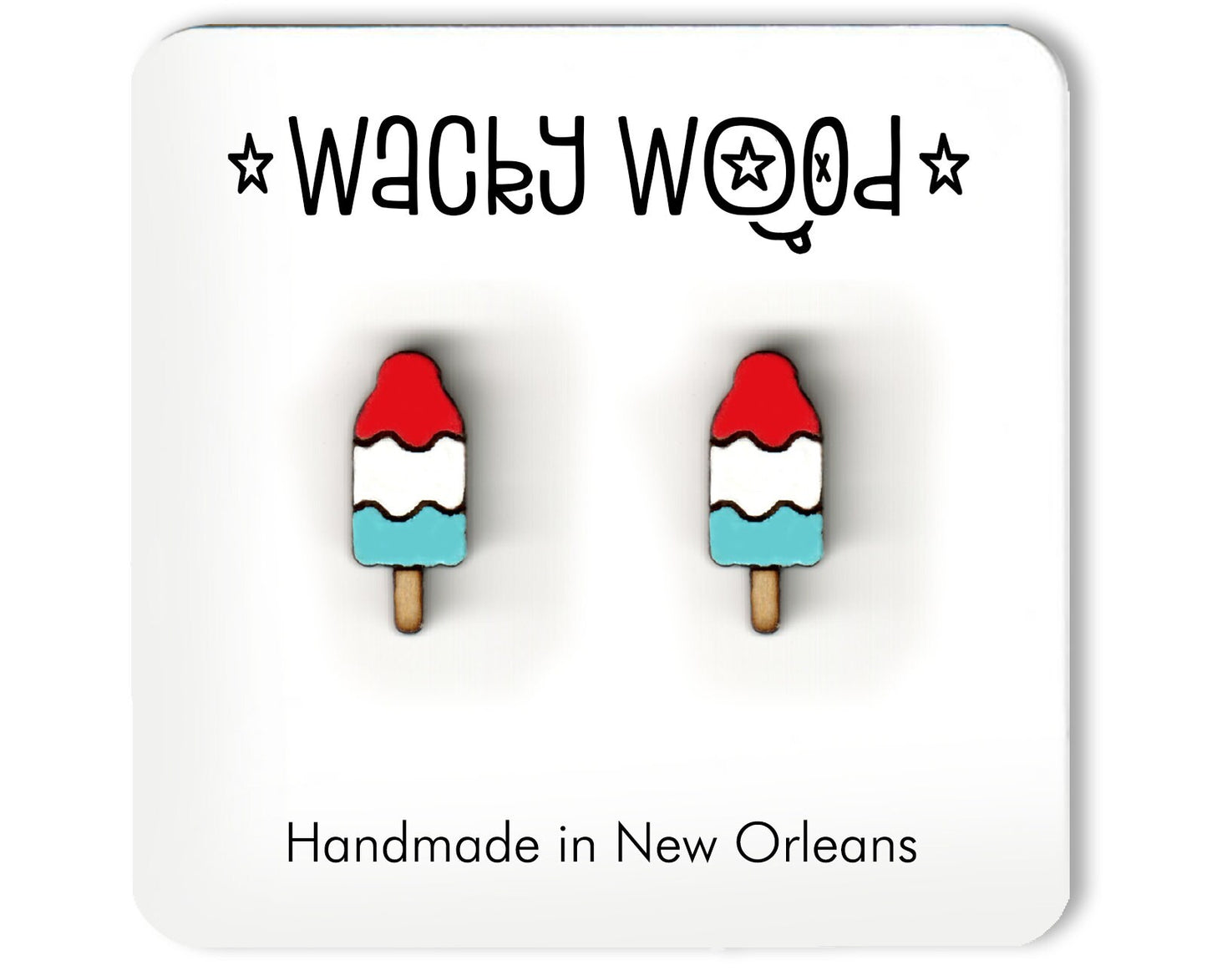 Popsicle Earrings, Funny Bomb Pop Earrings, Food stud earrings, Novelty gift Earrings, Wooden Earring