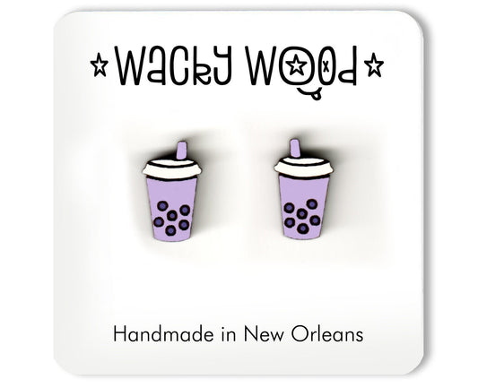 Boba Earrings, Wood Earrings, Food Earrings, Stud Earrings