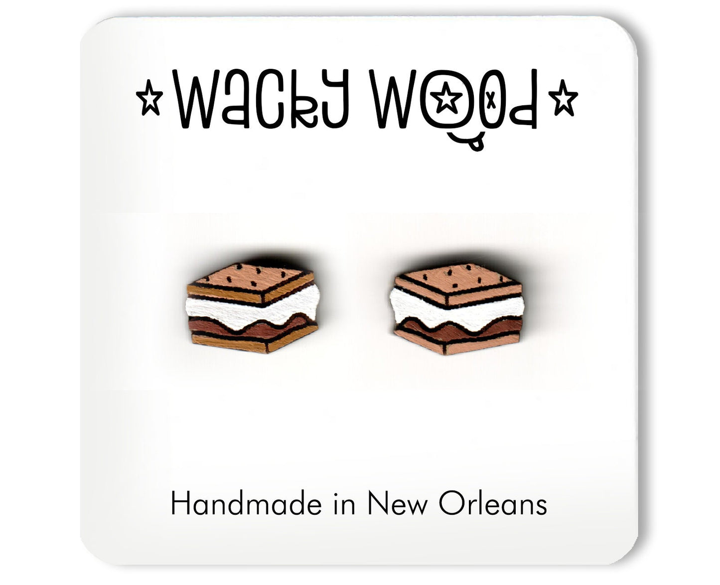 Food Earring, Smore Earrings, camping gift, outdoors stud, foodie gift, laser cut