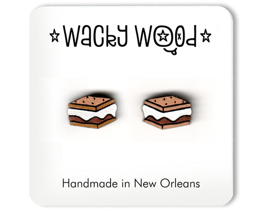 Food Earring, Smore Earrings, camping gift, outdoors stud, foodie gift, laser cut