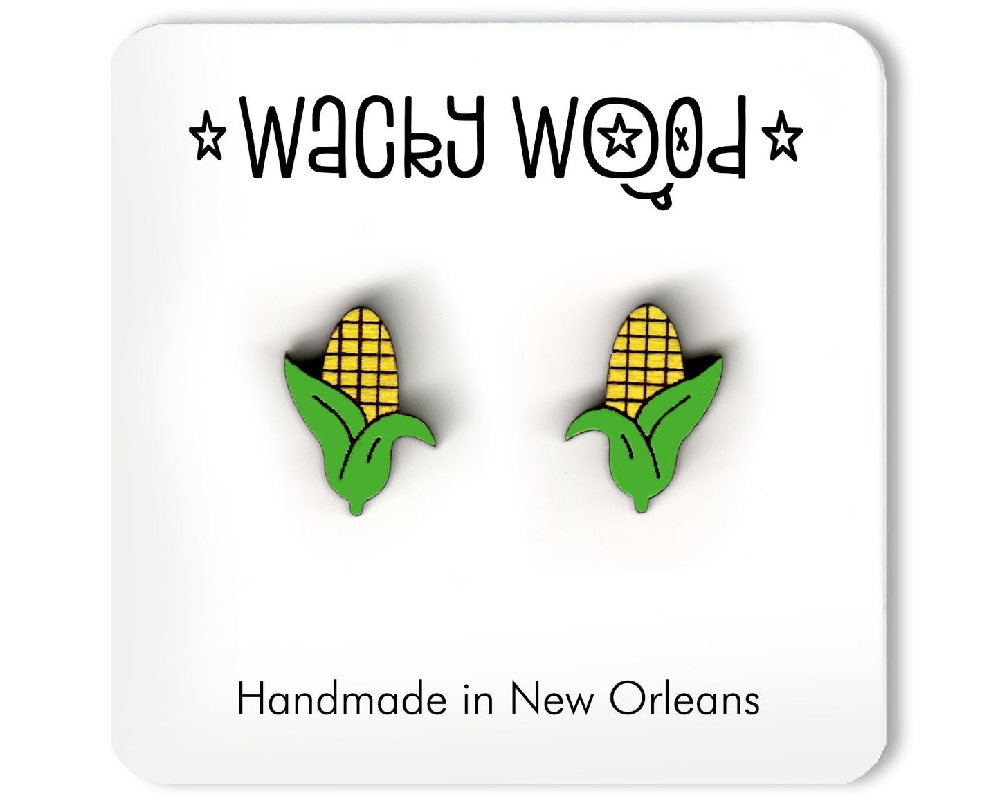 Corn Stud Earrings, Food Earrings, Wooden earrings