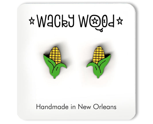 Corn Stud Earrings, Food Earrings, Wooden earrings