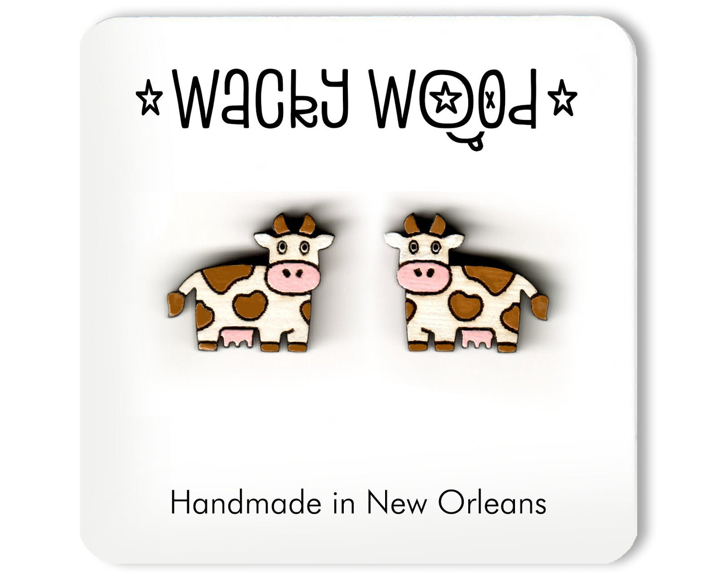 Cow Earrings, Nature Earrings, Fun Gift, Stud Earrings, Novelty Earrings, Wooden Earring, Foodie gifts