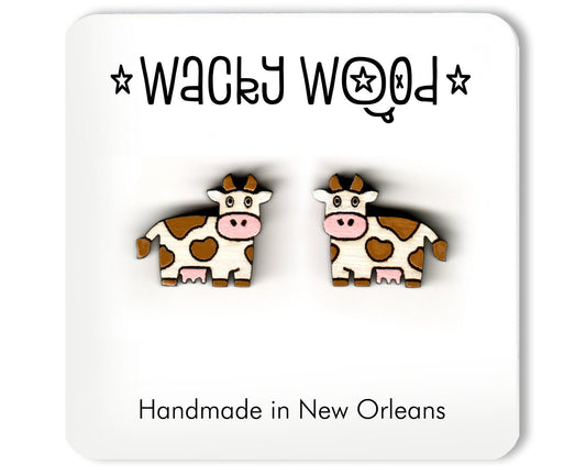 Cow Earrings, Nature Earrings, Fun Gift, Stud Earrings, Novelty Earrings, Wooden Earring, Foodie gifts