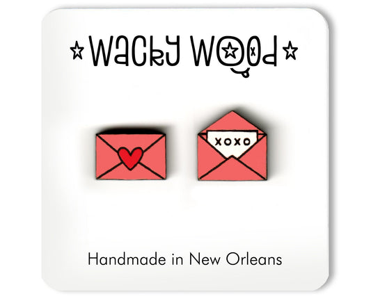 Valentines Card Earring, Heart Earrings, Novelty Earrings, Wooden Earring