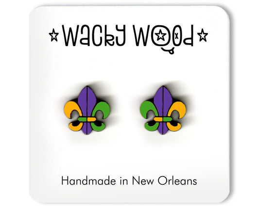 Fleur-de-lis Earrings, New Orleans Earrings, Fun Gift, Stud Earrings, Novelty Earrings, Wooden Earring