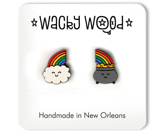 Pot Of Gold Stud Earrings, Novelty Earrings