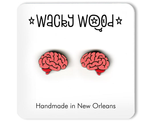 Brains Earrings, Stud Earrings, Novelty Earrings, Wooden Earring