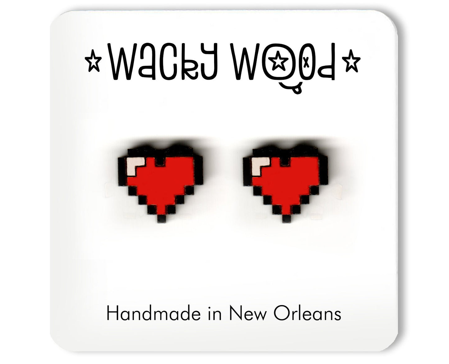 Pixel Heart Earrings, Gaming Earrings, Fun Gift, Stud Earrings, Novelty Earrings, Wooden Earring