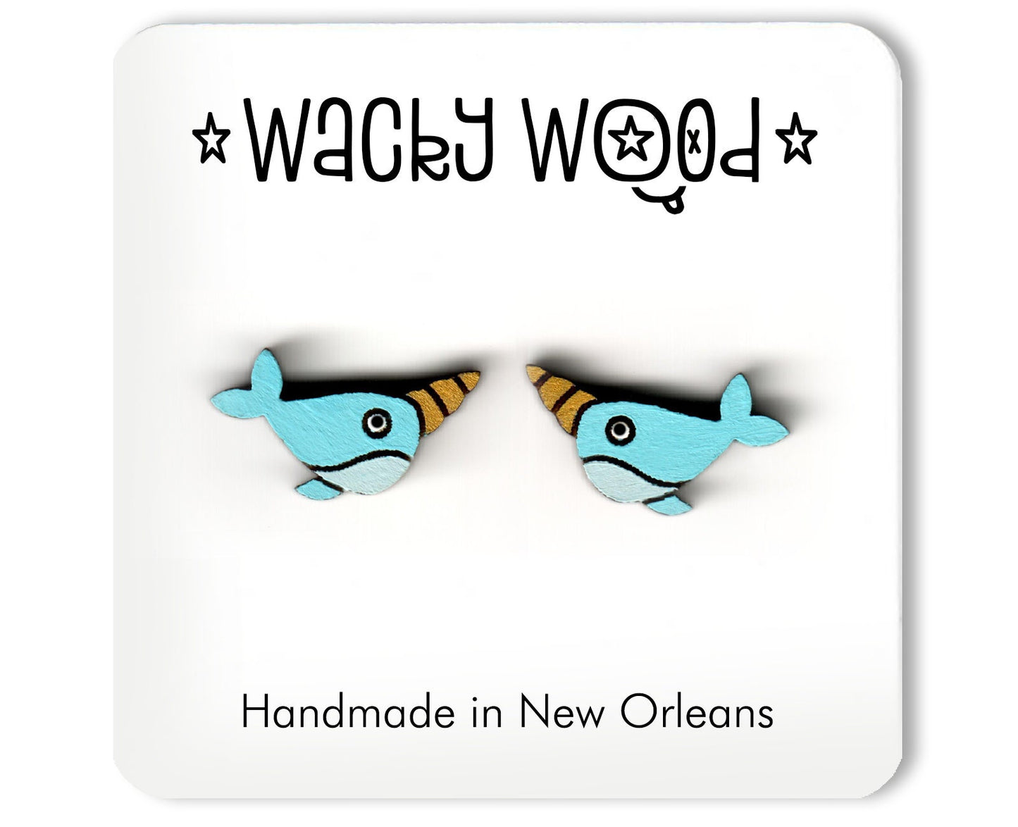 Narwhal Earrings, Animal Earrings, Cartoon Stud earring, Stud Earrings, Novelty Earrings, Wooden Earring