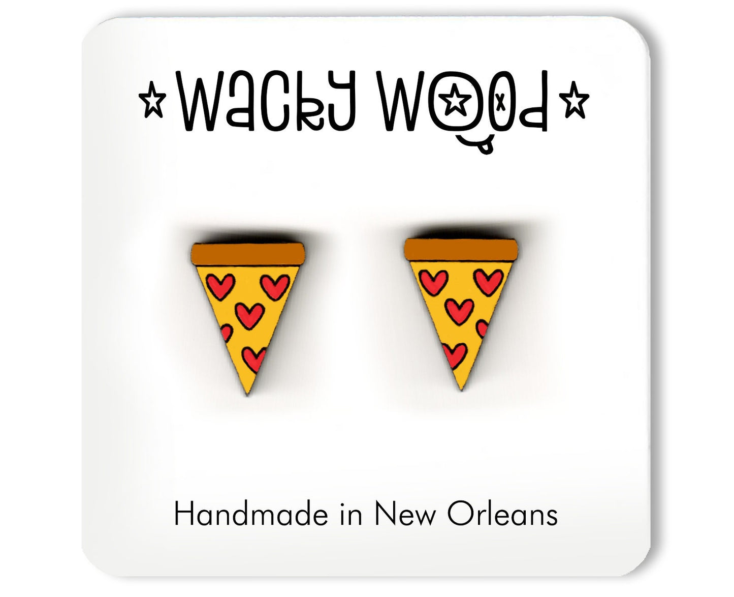 Pizza Heart Earring, Food Stud Earrings, Novelty Earrings, Wooden Earring