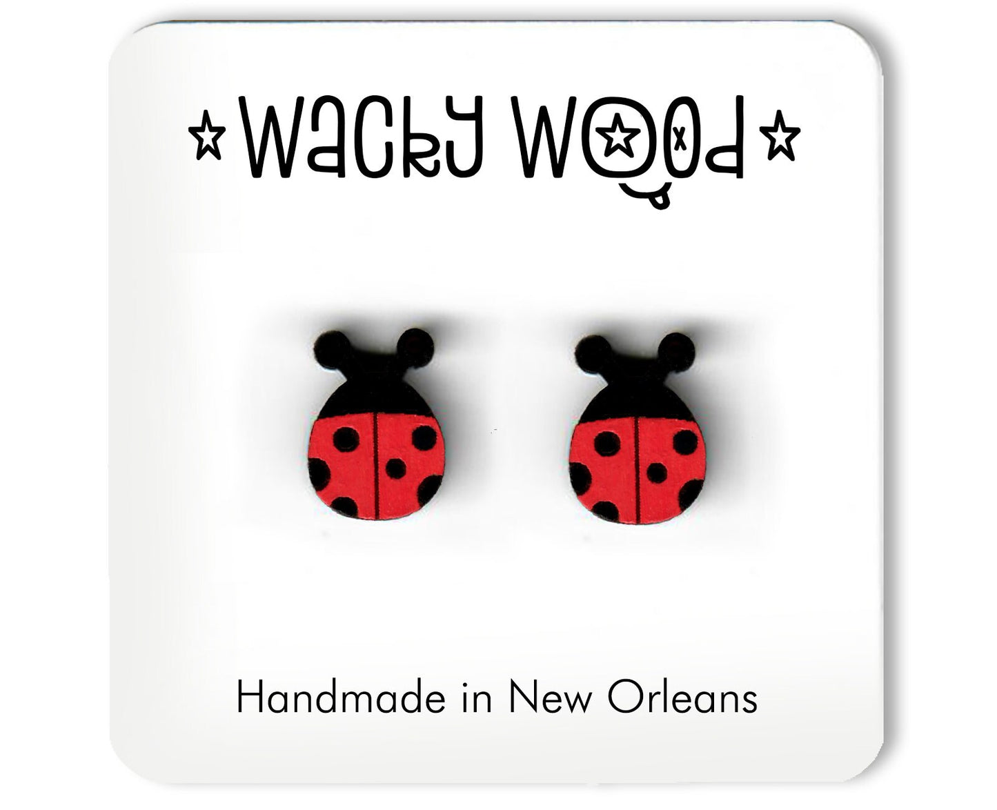 Lady Bug, Nature Earrings, Bug, Fun Gift, Stud Earrings, Novelty Earrings, Wooden Earring