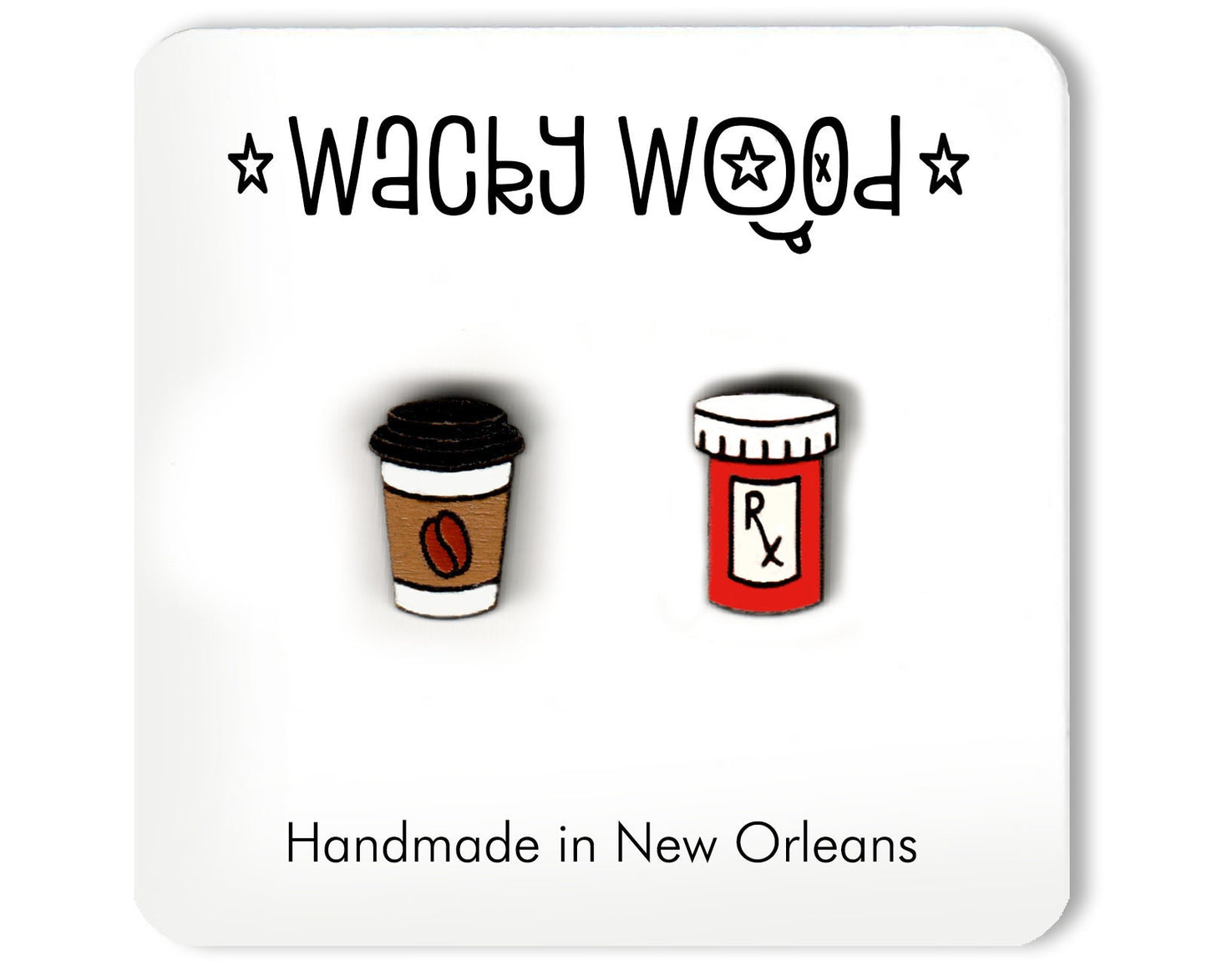 Coffee and Prescription Pill Stud Earrings