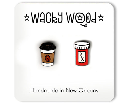 Coffee and Prescription Pill Stud Earrings