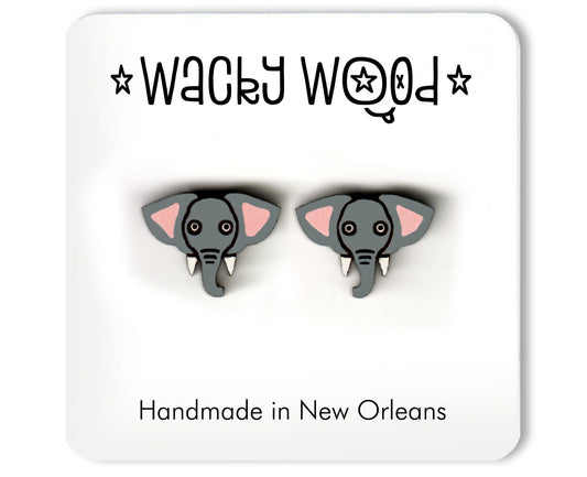 Elephant Earrings, Animal Earrings, Fun Gift, Wood Earrings,  Stud Earrings