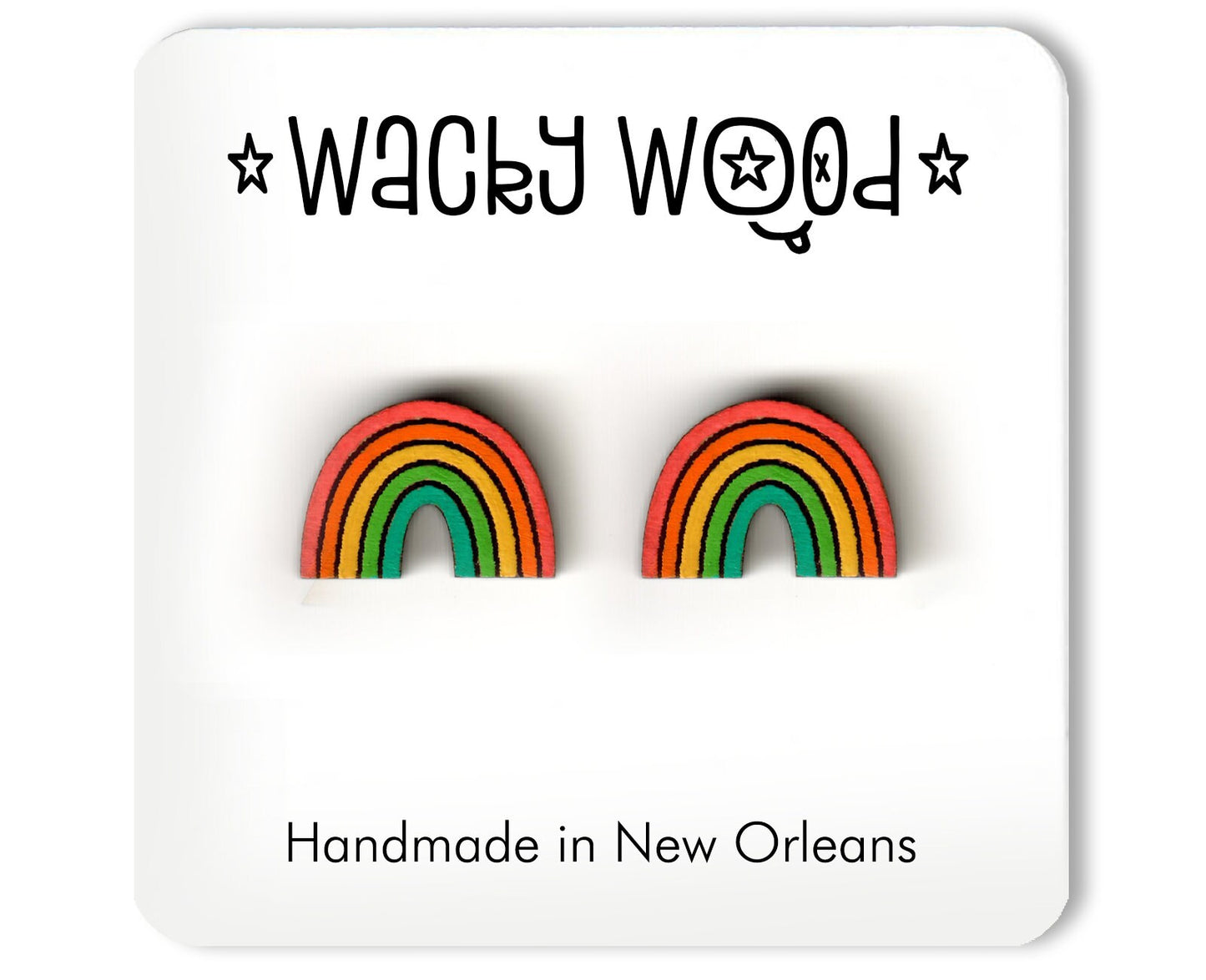 Rainbow Earrings, Nature Earrings, Fun Gift, Stud Earrings, Novelty Earrings, Wooden Earring