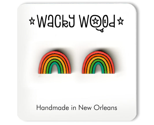 Rainbow Earrings, Nature Earrings, Fun Gift, Stud Earrings, Novelty Earrings, Wooden Earring