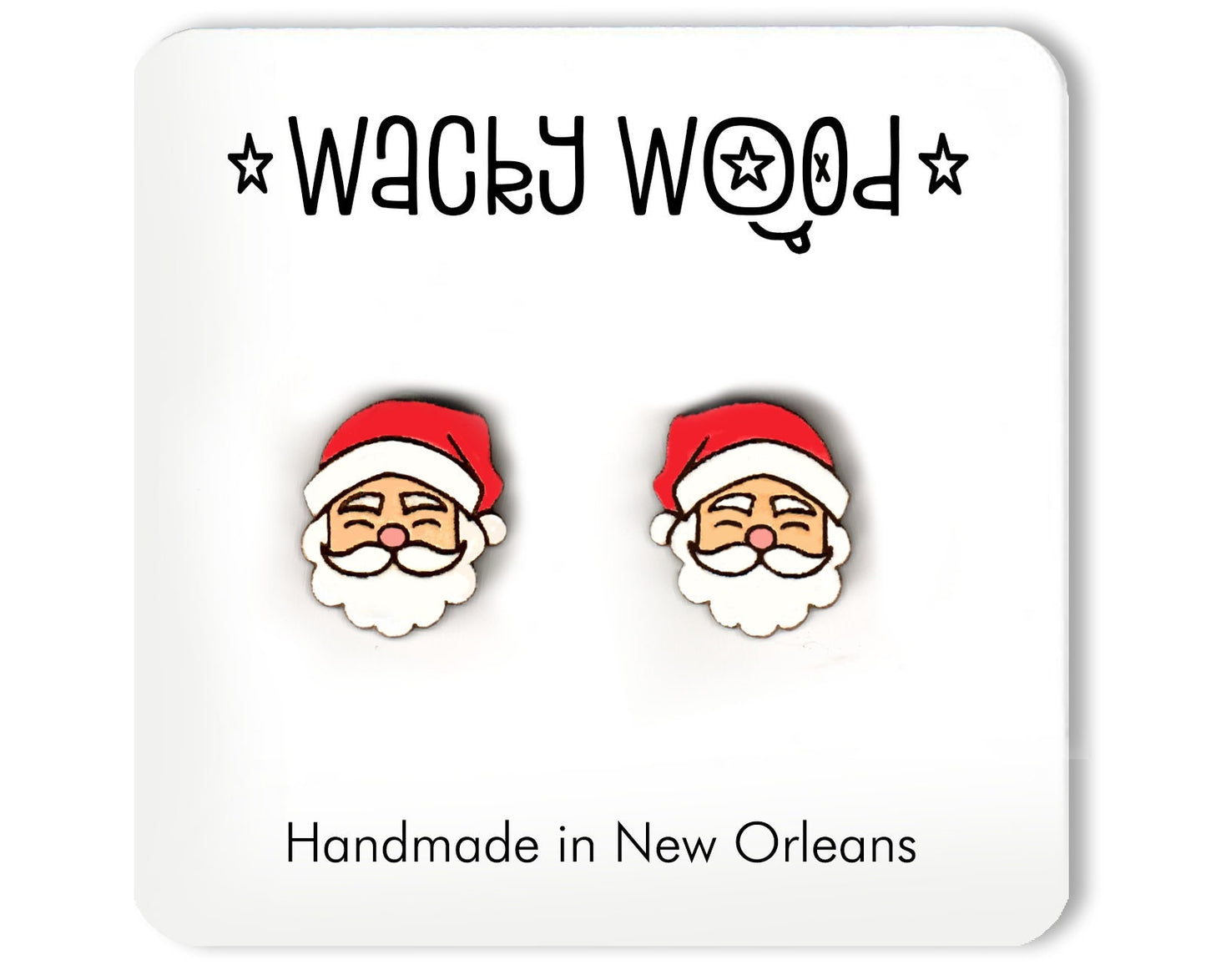 Santa Earrings, Christmas Gift, Stud Earrings, Novelty Earrings, Wooden Earring
