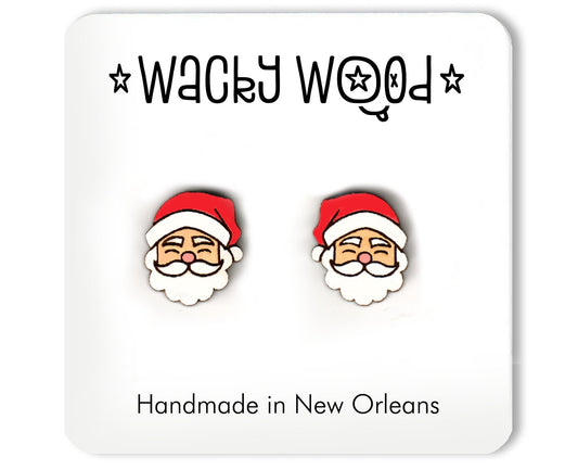 Santa Earrings, Christmas Gift, Stud Earrings, Novelty Earrings, Wooden Earring