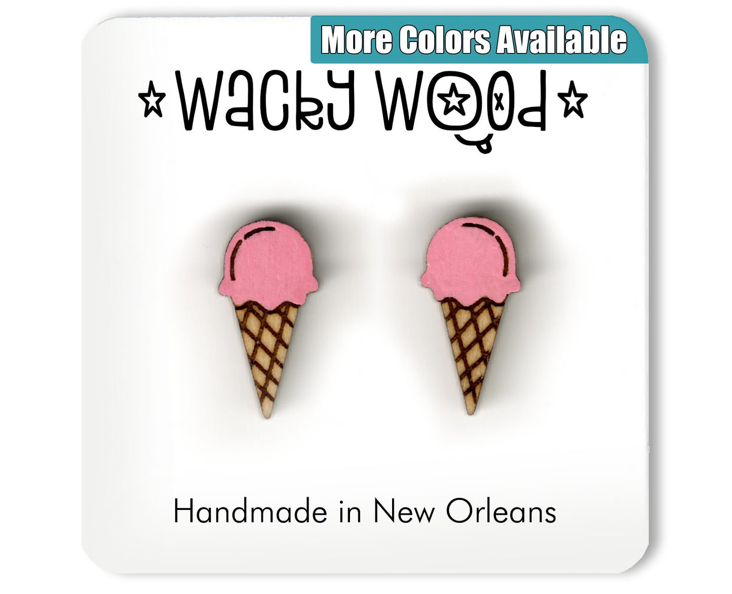 Ice Cream Cone, Food Earrings, Fun Gift, Stud Earrings, Novelty Earrings, Wooden Earring, Foodie gifts