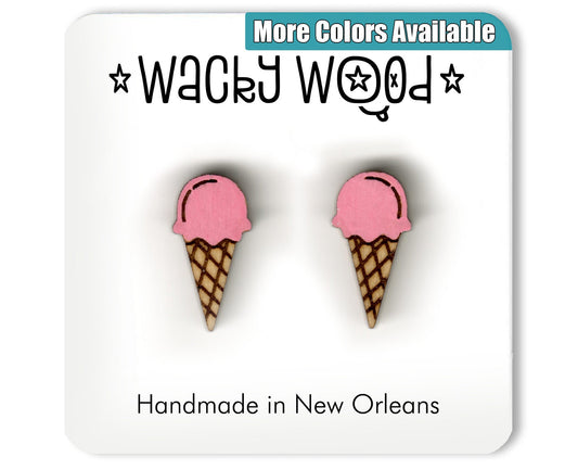 Ice Cream Cone, Food Earrings, Fun Gift, Stud Earrings, Novelty Earrings, Wooden Earring, Foodie gifts
