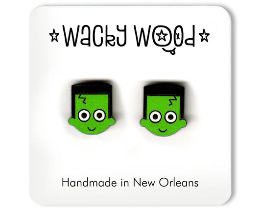 Frankenstein Earring, Halloween Earrings, monster, Fun Gift, Stud Earrings, Novelty Earrings, Wooden Earring
