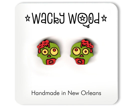 Zombie Earrings, Halloween Stud Earring, Wooden Earrings