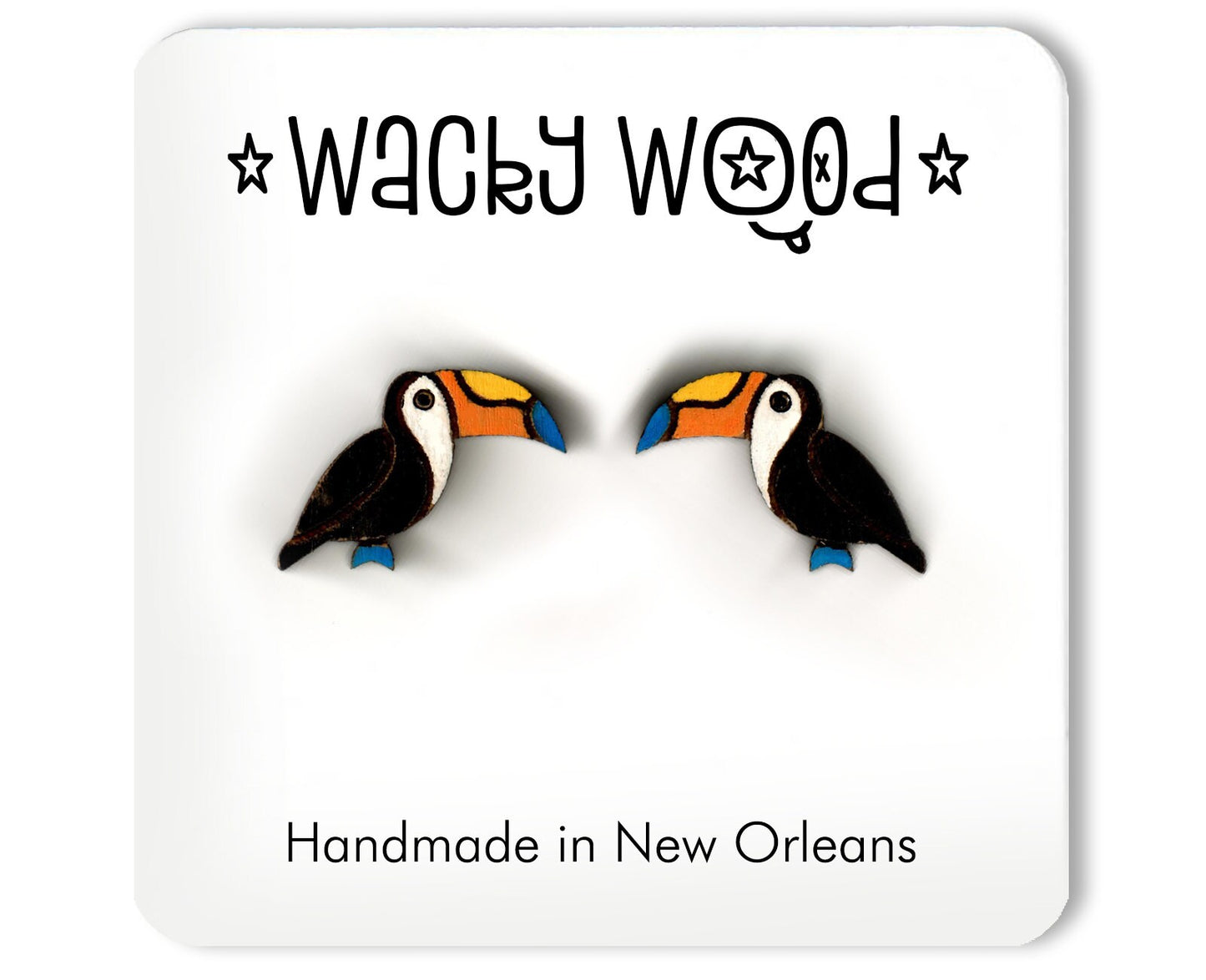 Tucan Earrings, Animal Earrings, Fun Gift, Stud Earrings, wood earrings