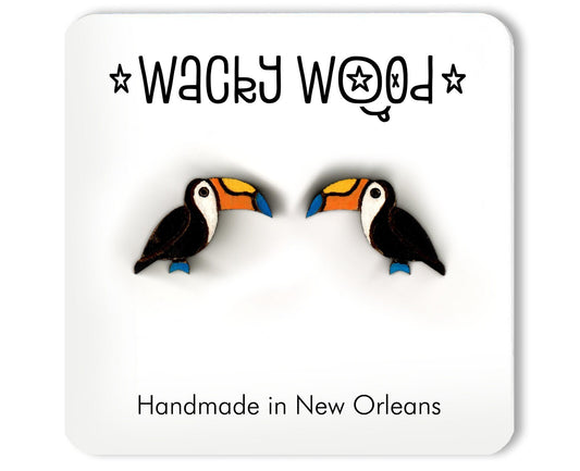 Tucan Earrings, Animal Earrings, Fun Gift, Stud Earrings, wood earrings