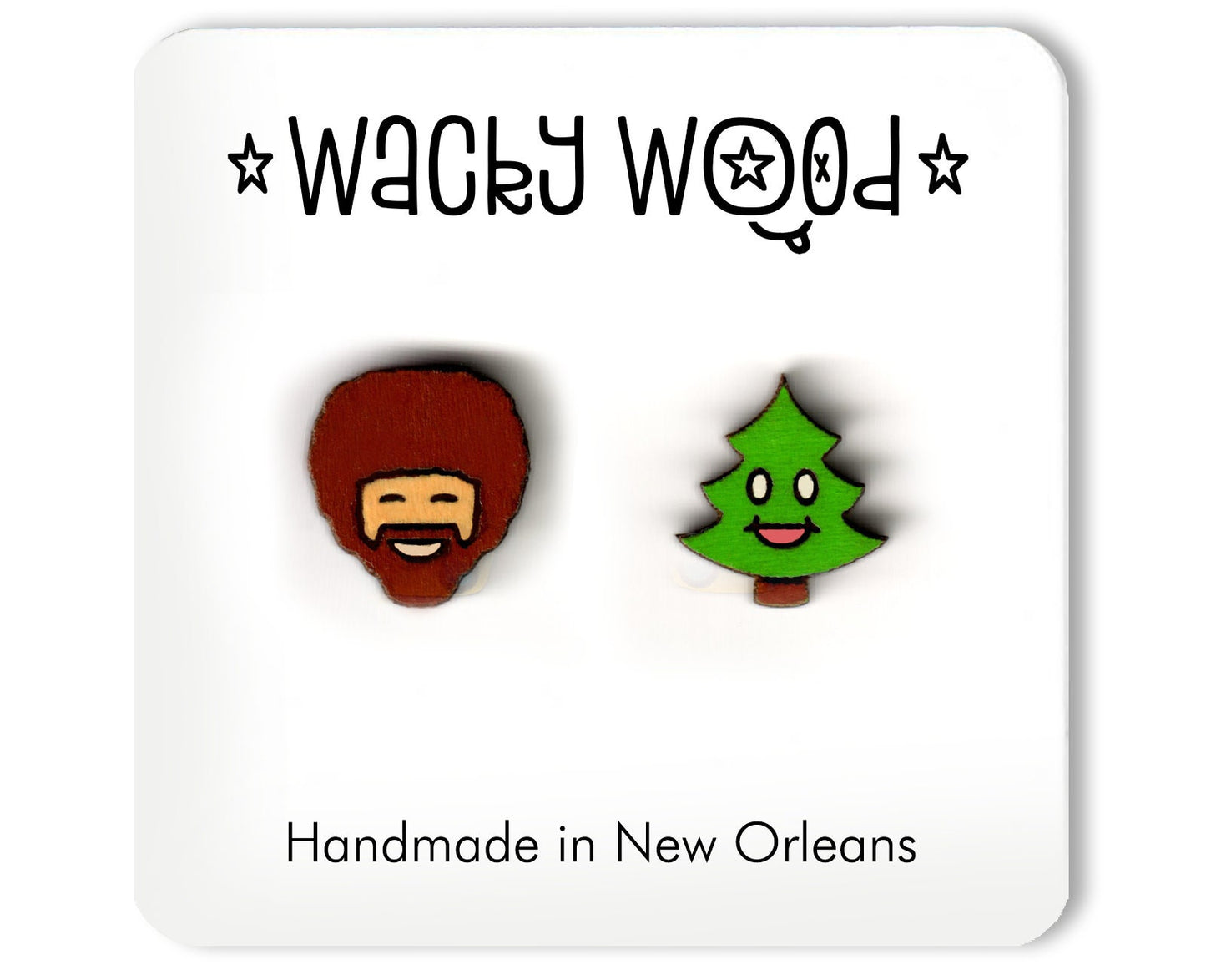 Happy Trees Earrings, Nature Earrings, Fun Gift, Stud Earrings, Novelty Earrings, Wooden Earring