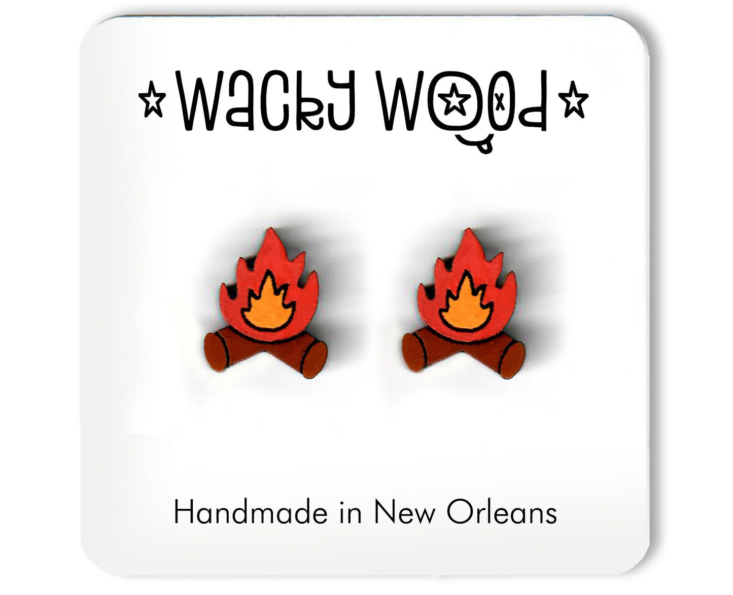 Campfire Earrings, Bonfire Studs, Camping Jewelry, Stud Earrings, Wooden Earring