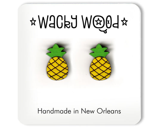 Pineapple Earrings, Yellow Pineapple Studs, Colorful Pineapple Earrings, Tropical Earrings