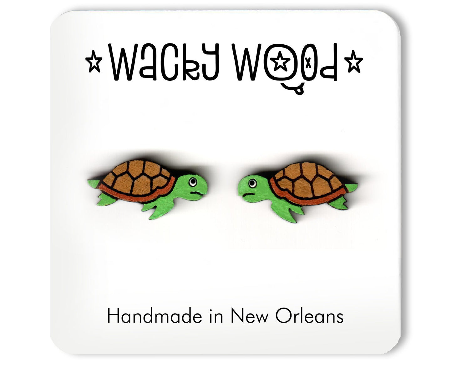 Turtle Earrings, Animal Earrings, Fun Gift, Stud Earrings, Novelty Earrings, Wooden Earring